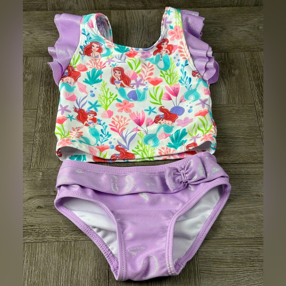 Disney The Little Mermaid Ariel Purple White Iridescent Shimmer Flora Swim Suit